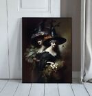 NEW VINTAGE black & white witch witches  gothic 12 x 16 artwork canvas NO FRAME