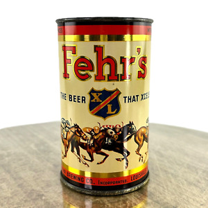 Vtg Fehr’s brewing co X/L crowntainer beer can mug jockey horses KY cone top cup