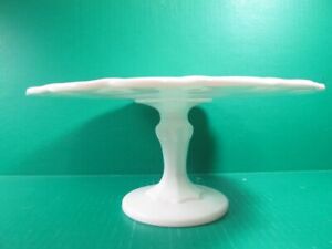 Vintage Milk Glass Scalloped Footed Pedestal Cake Stand Plate - 10 3/4