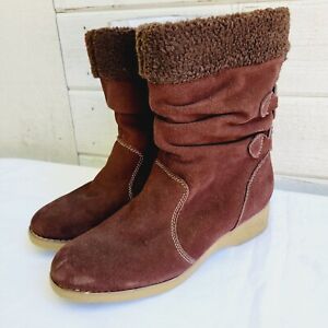 Land's End Women's Brown Suede Mid Calf Fall Winter Boots - size 9.5 B