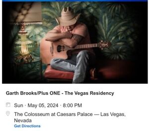 Garth Brooks/Plus ONE - Las Vegas - One Ticket. Sunday 5/5/2024. SEC 402  Row B