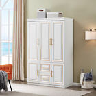 Wooden Wardrobe Armoire Cabinet | White Wardrobe Closet With 3/4 Door & Drawers