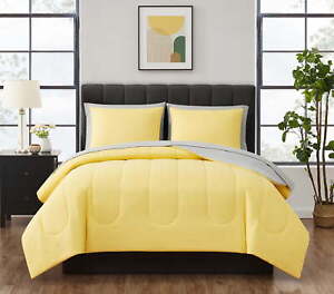Yellow Reversible 7-Piece Bed in A Bag Comforter Set with Sheets Queen Size