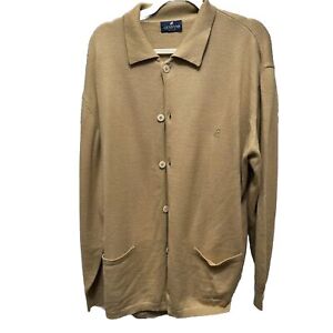 90's Grandpa Sweater Button XXL Tan Genfins Merino Wool Cardigan Neutral Basic