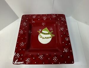 GATES WARE BY LAURIE GATES snowman, CHRISTMAS HOLIDAY SERVING PLATE 14”X14”