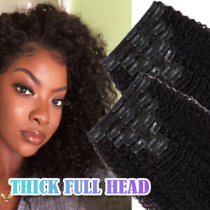 Clip In African Afro Kinky Straight Curly Virgin Human Hair Extensions Weave USA