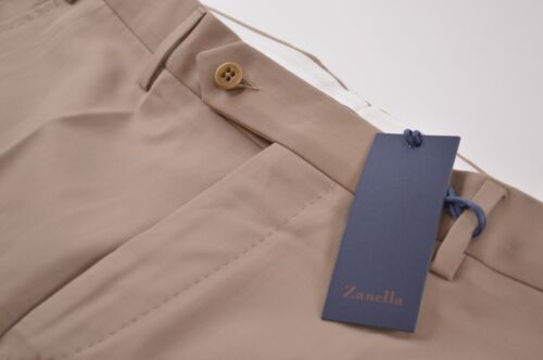 Zanella NWT Dress Pants Size 35 In Solid Khaki Tan Wool Devon $325