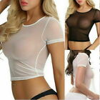 Womens Sexy Mesh Sheer Lace T-Shirt Tops See Through Clubwear Lingerie Blouse US