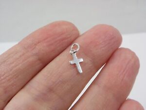 Tiny sterling silver cross charm pendant, small cross charm 