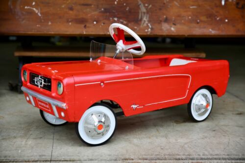 1965 Ford Mustang Pedal Car Vintage Metal Toy Red Hot Rod made in 2000's