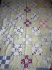 Vintage Quilt Handmade Squares 68”x 87” Stitched Flowers Smiles Feet Cotton