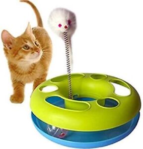 Cat Toy Mouse and Ball  Sturdy Base with a Plush Mouse and Rolling Ball