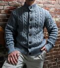 Men Cable Knit Gray Sweater Cardigan xL