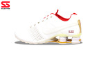 Nike Shox Deliver White Gold University Red (W) (317549-118) Women's Size 5W-7W