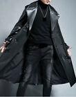 Black Stylish Men Long Trench Coat Genuine Lambskin Leather Coat Handmade Formal