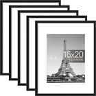 16x20 Picture Frame Set of 5, Display Pictures 11x14 with Mat or 16x20 Without M