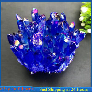 Large Natural Aura Blue Titanium Quartz Crystal Cluster Energy Gemstone Healing