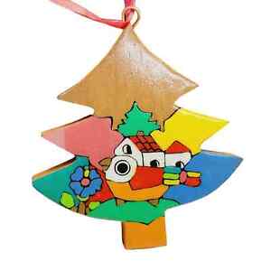Vintage Handpainted Wooden Christmas Tree Ornament Bird House Village Scene 3