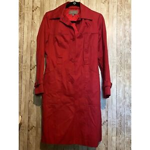 Ann Taylor Long Cranberry Red Trench Coat w/ Belt Size Small Career Professional
