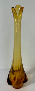 Vintage Viking Glass Swung Vase 3 Fingers Epic Drape Amber 14