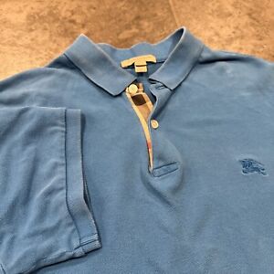 Mens Burberry Brit Polo Short Sleeve Shirt Blue Check Collar Size Medium Casual