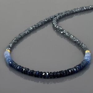 Natural Rough Black Diamond And Blue Sapphire Beads Nuggets 925 Silver Necklace