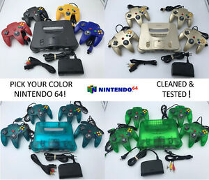 Choose Nintendo 64 Console Color + Up to 4 Controllers + Cords!  CLEANED N64!