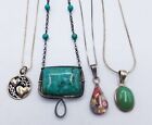 Lot of 4 925 Silver Pendant Necklaces Turquoise Glass