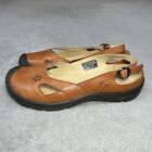 KEEN PARADISE CUSH 9.5 USED BROWN RUST LEATHER FLOWER CUTOUT SANDALS SLINGBACK