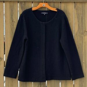 Vintage Evan-Picone 100% Wool Black Snap Cardigan Sweater Women’s Large