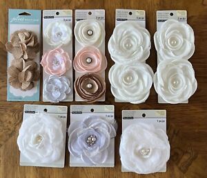 Mixed Lot New Recollections Embellished Decorations Fabric Flowers w/ Ties #15