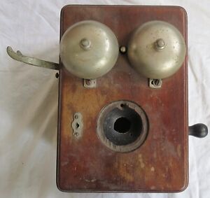 Walnut Wooden Wall Telephone Single Box Intercom w/Magneto Vtg Old Antique