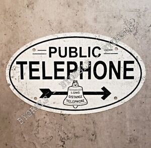 Metal Sign TELEPHONE public pay coin vintage replica phone booth oval white