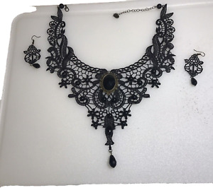 Gothic Black Lace  Necklace With Lace Earrings