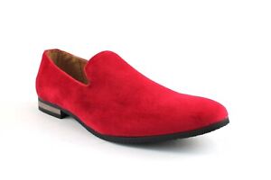 Bright Red Velvet Slip On Loafers Men's Dress Shoes Modern Formal Footwear AZAR