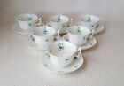 Antique Staffordshire Green Sprig Ware Soft Paste Cups & Saucers ~ Set of 6