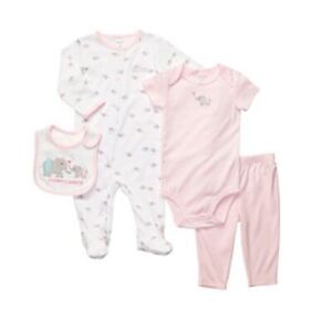 NWOT Carter's Baby Girl 4- Piece Set Pink Elephant Sleeper Bodysuit Pants