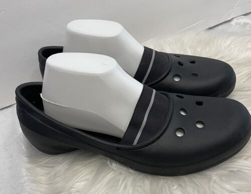 Crocs Women’s Size 12 Juneau Black Moc Toe Flags Comfort Shoes Rubber
