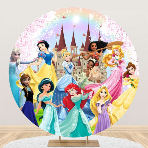 Round Princess Family Backdrop Girls Birthday Party Background Decor Supplies