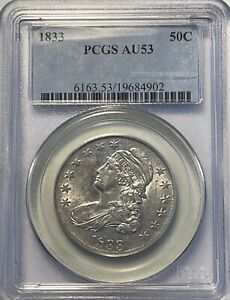 1833 Capped Bust Half Dollar PCGS AU53 Certified, Premium Quality Coin!