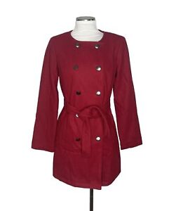 MOSSIMO Womens Sz S Red Double Breasted Wool Blend Belted Mid Length Trench Coat