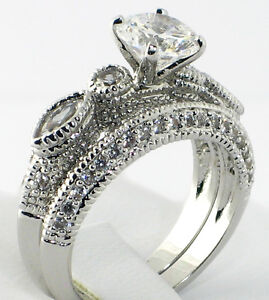 Romantic Antique 2.49 Ct. CZ Bridal Engagement Wedding Ring 2 PC. Set - SIZE 9