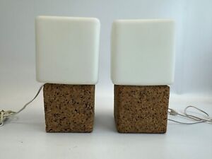 Pair of Vintage Cork Cube Push Pin MCM Mid Century Table Lamps