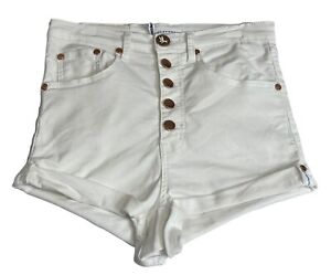 ONE TEASPOON | One X Distressed White Denim Button Shorts Size 24 (AUS 6 or XS)