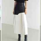 Commense Asymmetric Patchwork Faux Leather Chiffon Pleated Midi Skirt Size M