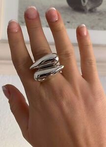 925 Sterling Silver Chunky Dome Band Ring 2 Set of Statement Ring Geometric Rin