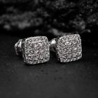 Men's Small 925 Sterling Silver Iced Square Cube Shape Hip Hop Cz Stud Earrings