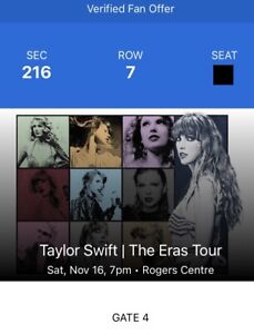 Taylor Swift Eras Tour Single Ticket Toronto Nov 16. 2024 sec 216.