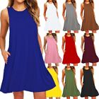 Summer Women Basic Casual Sleeveless Dress Beach Maxi Sundress A-Line Mini Dress