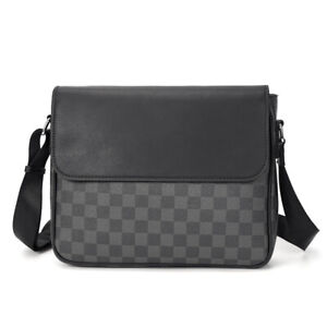 Men's Leather Plaid Shoulder Bag - Stylish and Functional